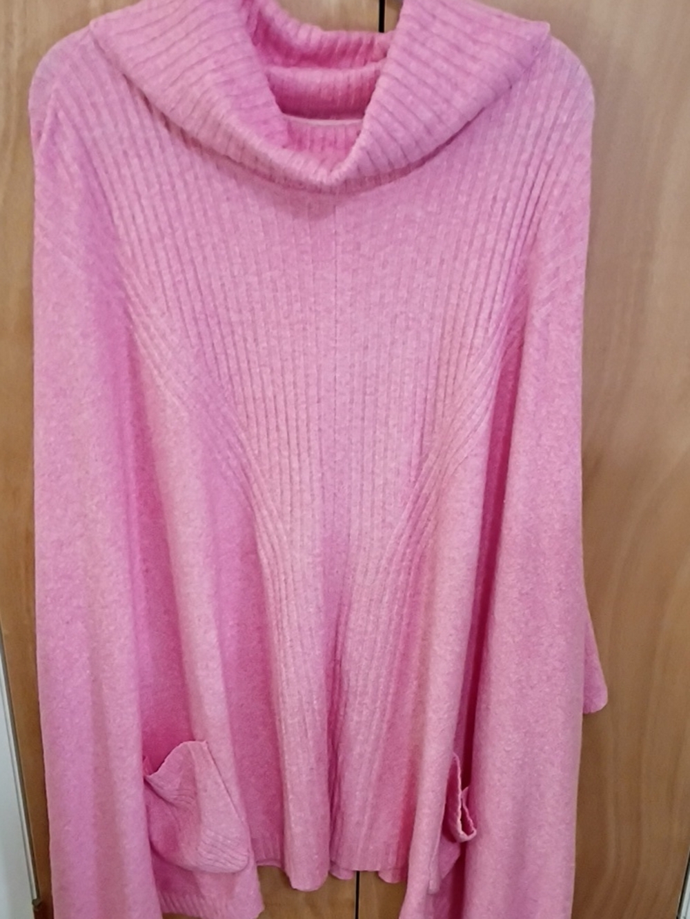 Isaac Mizrahi Pink Ribbed Cowl Neck Sweater Poncho